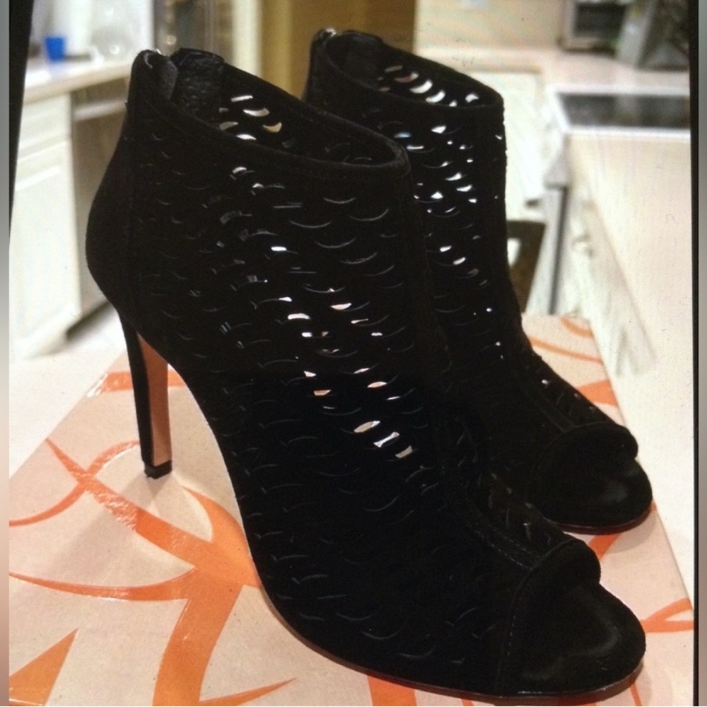 Via Spiga Black Peep-Toe Ankle Booties